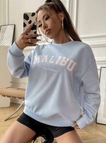 SHEIN Unity Sudadera Con Estampado De Letras Y Hombros Caídos - Celeste - Ver 4