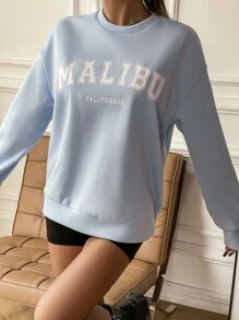 SHEIN Unity Sudadera Con Estampado De Letras Y Hombros Caídos - Celeste - Ver 5