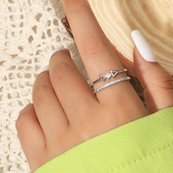 

Zircon Decor Cuff Ring, Silver