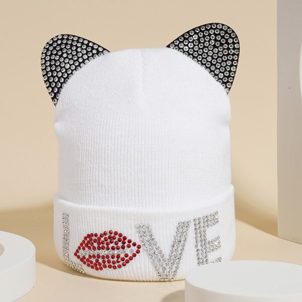 

Rhinestone Letter Decor Beanie, White