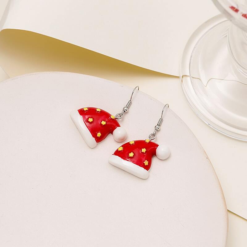

Christmas Hat Drop Earrings, Red and white