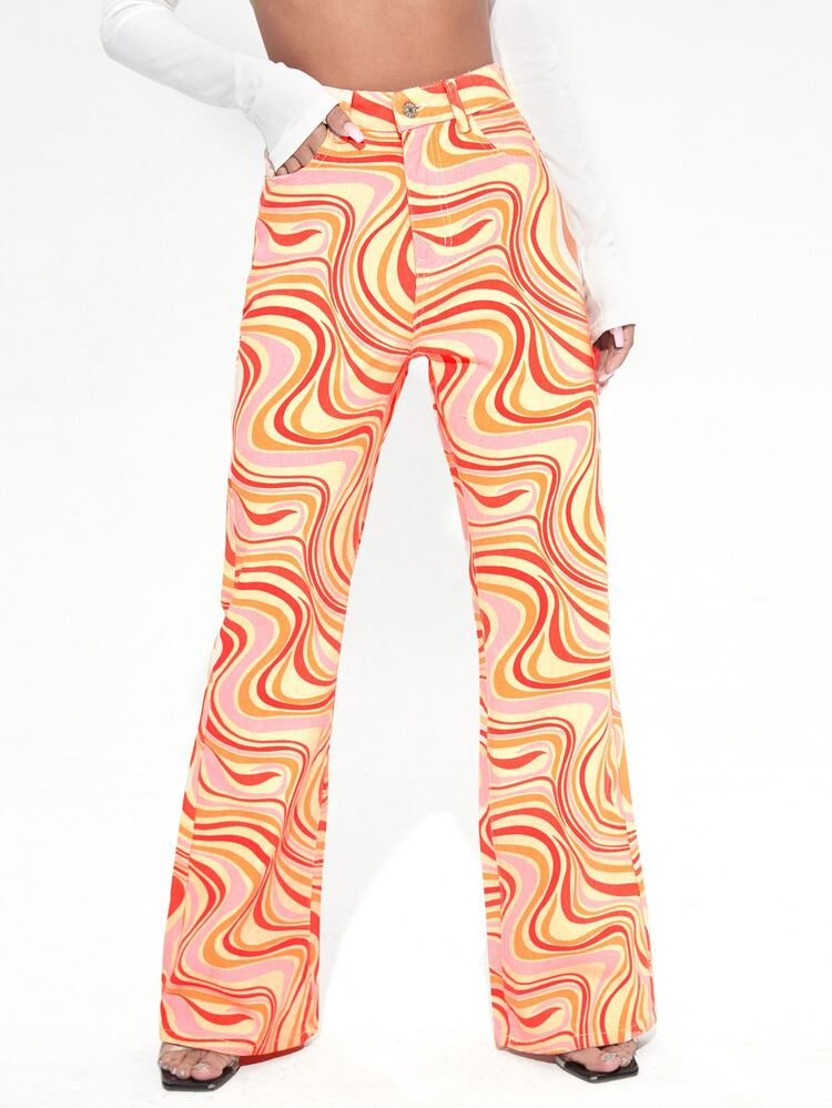 Marble Print High Waist Wide Leg Jeans