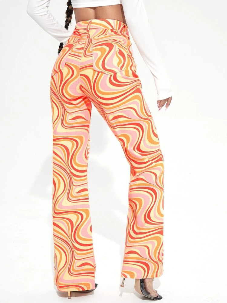 Marble Print High Waist Wide Leg Jeans