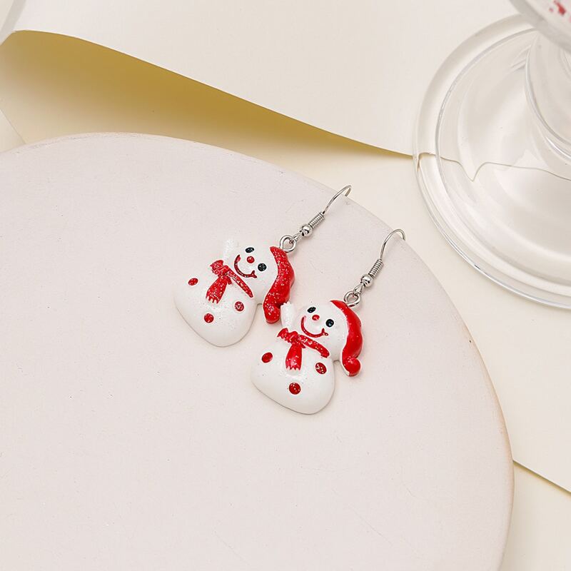 

Snowman Drop Earrings, Red