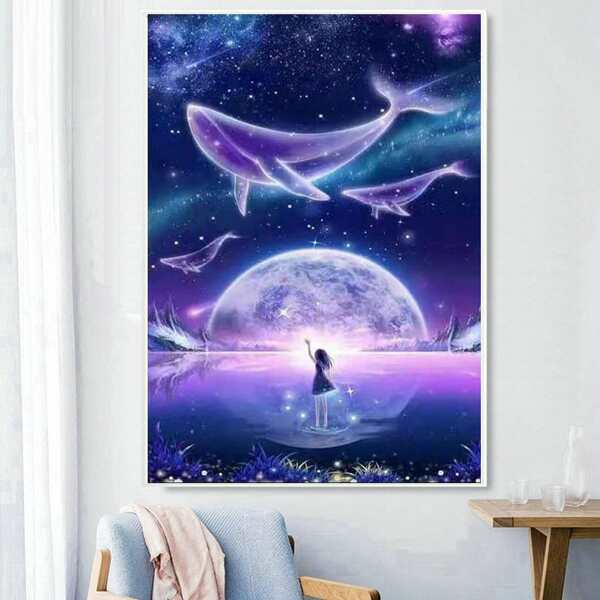

Girl & Whale Print Unframed Painting, Multicolor