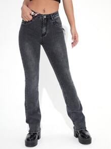 Jeans de pierna recta - Gris Oscuro - Ver 3