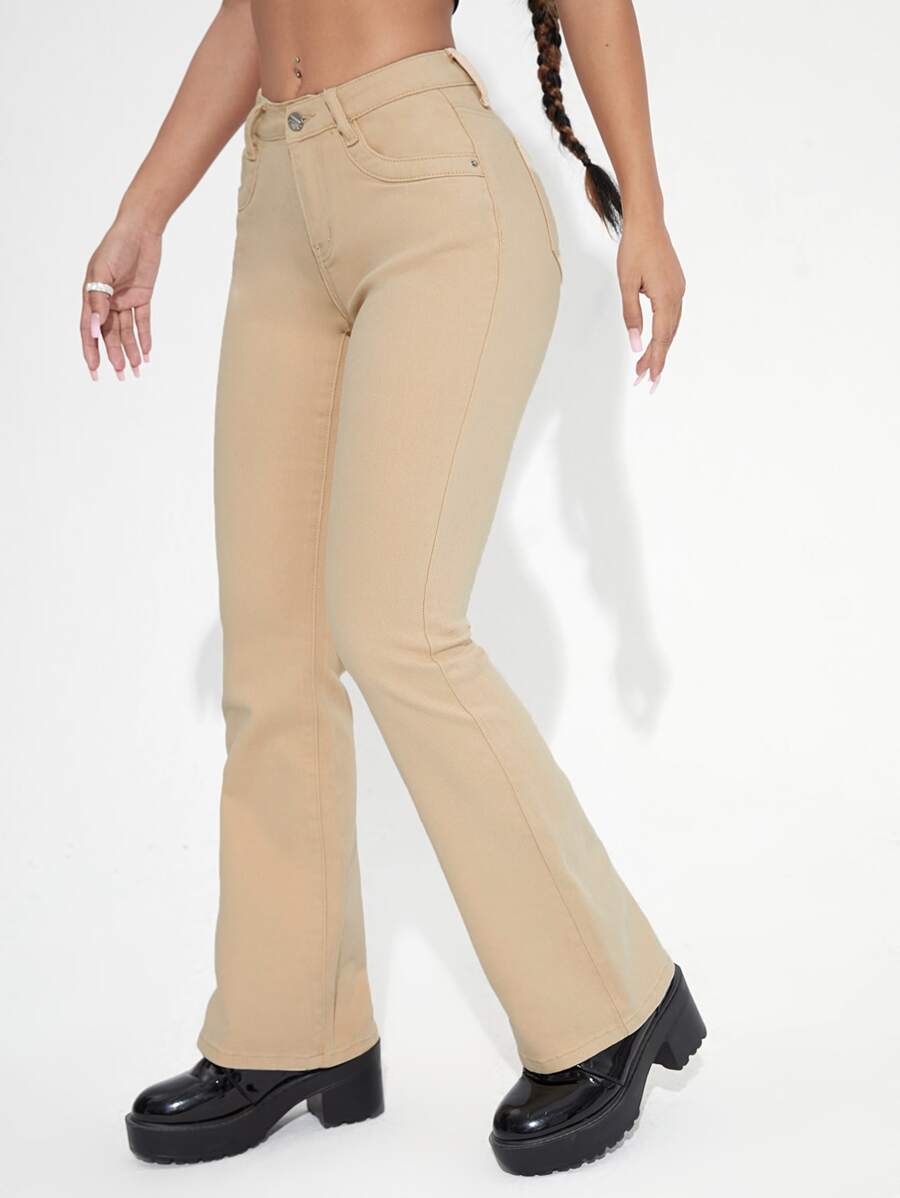 Jeans pierna amplia unicolor - Caqui - Ver 1