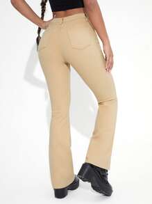 Jeans pierna amplia unicolor - Caqui - Ver 2