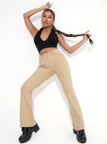 Jeans pierna amplia unicolor - Caqui - Ver 3