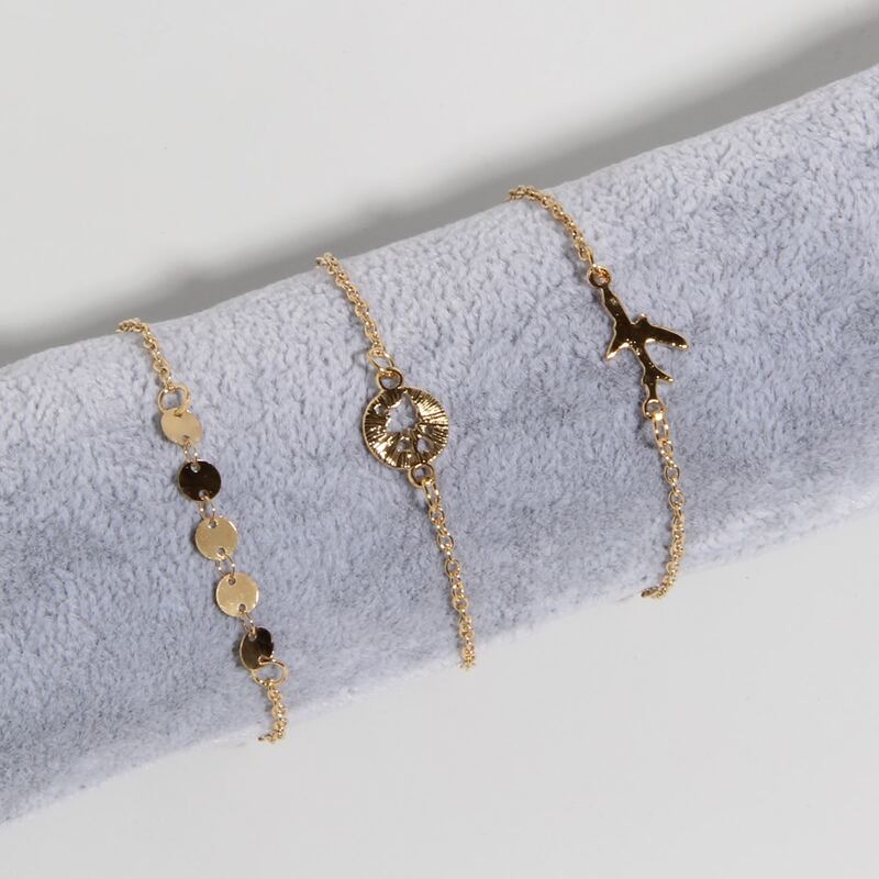 

3pcs Disc Decor Chain Bracelet, Gold