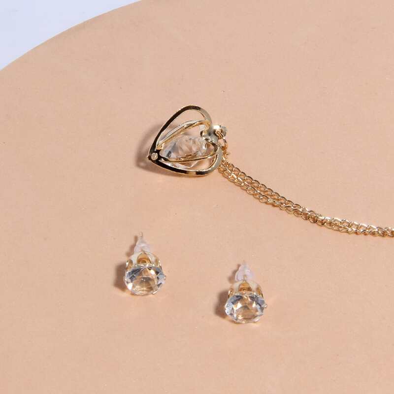 

1pair Rhinestone Stud Earrings & 1pc Pendant Necklace, Gold