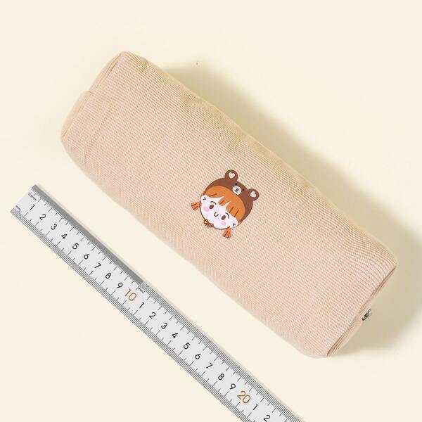

1pc Cartoon Girl Print Pencil Bag, Apricot