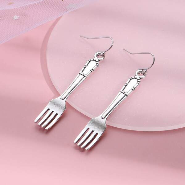 

Fork Drop Earrings, Antique silver