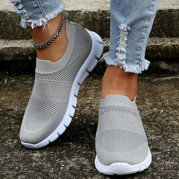 

Knit Detail Slip On Sneakers, Grey