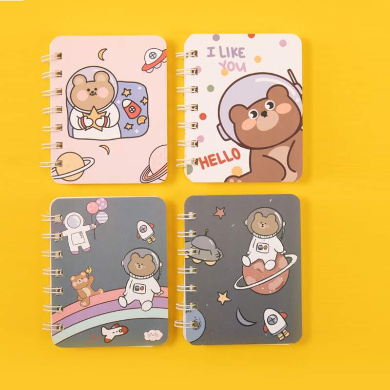 

2pcs Cartoon Bear Print Cover Random Spiral Notebook, Multicolor