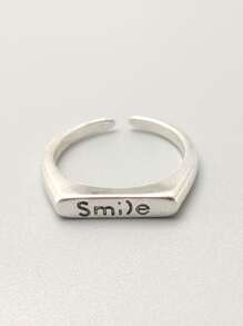 Anillo de cobre con detalle de letras para hombre, 1 pieza, a la moda y popular, para regalo de joyería y para un aspecto elegante - Plata antigua - Ver 4