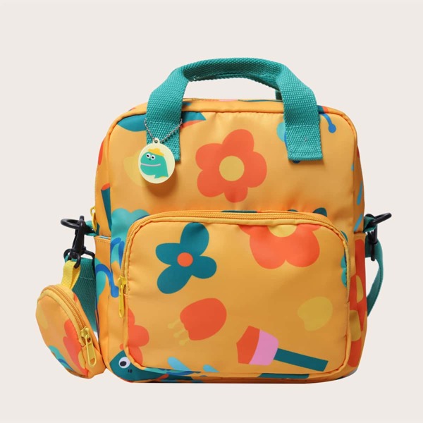 

Colorblock Floral Pattern Square Bag With Coin Case, Multicolor