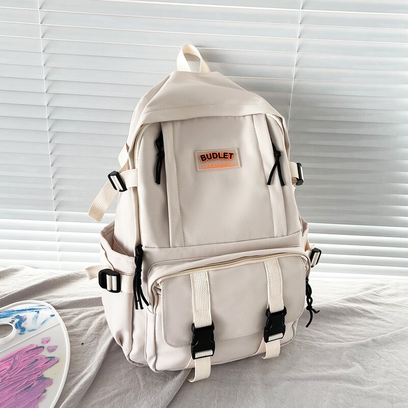 

Letter Graphic Buckle Decor Backpack, Beige