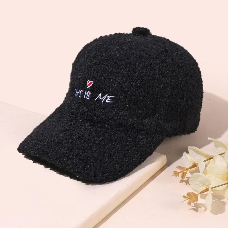 

Fluffy Slogan Graphic Embroidery Baseball Cap, Black