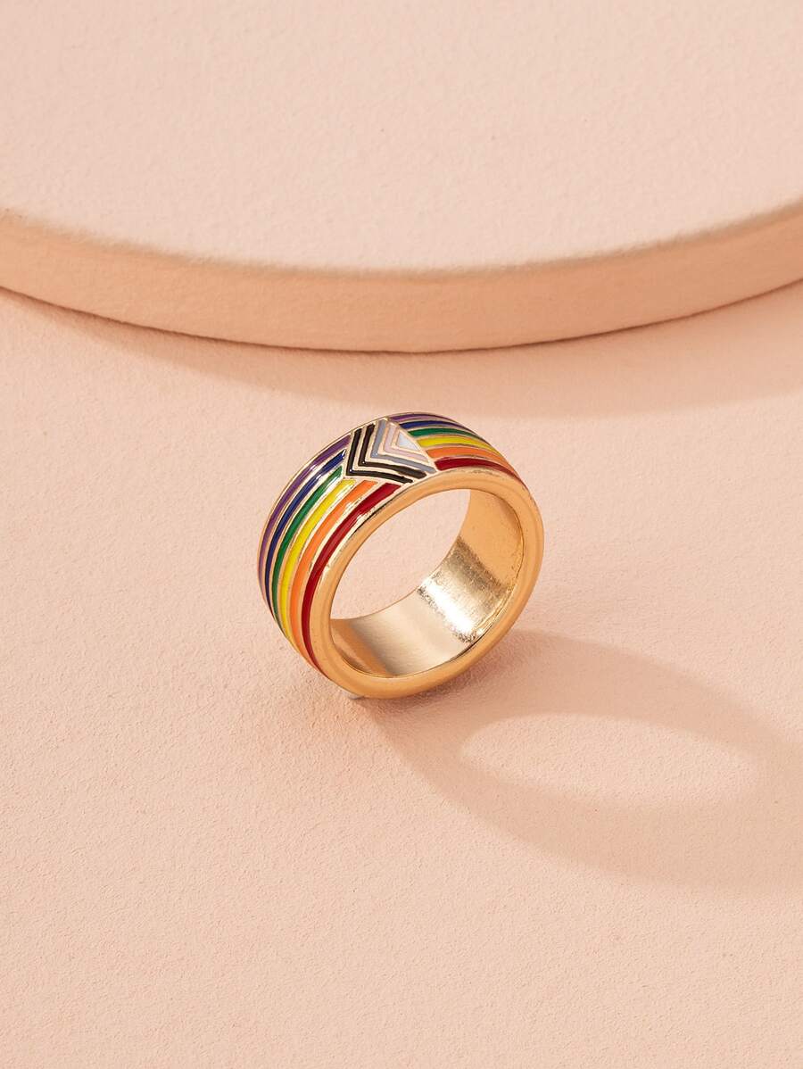 LGBT Rainbow Stripe Ring - Multicolor - View 1