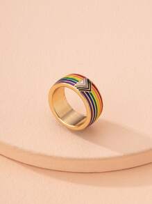 LGBT Rainbow Stripe Ring - Multicolor - View 3
