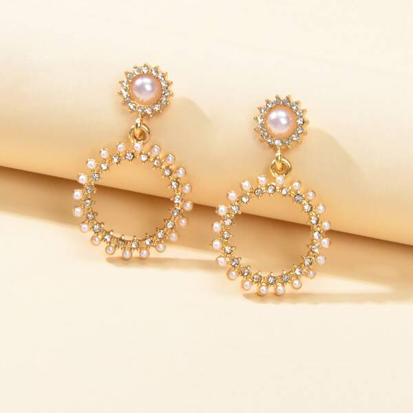 

Rhinestone Round Drop Earrings, Gold