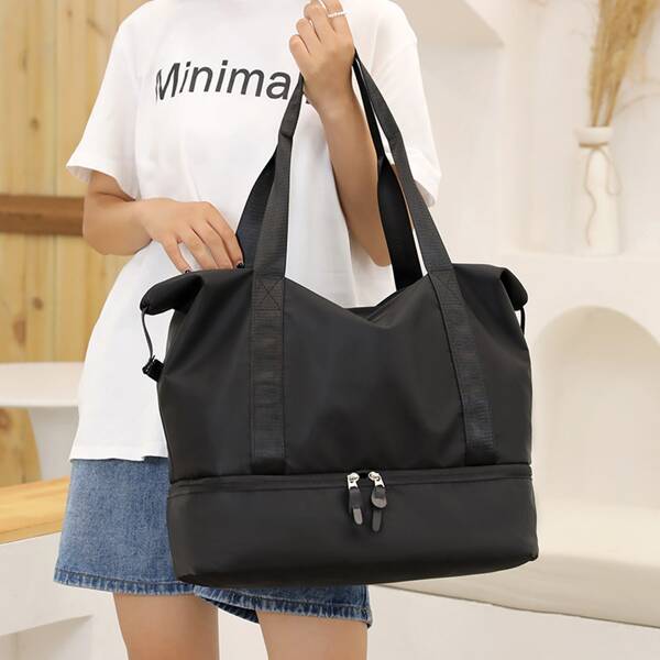 

Large Capacity Zip Shoulder Tote Bag, Black