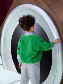 SHEIN Toddler Boy Jackets Tương phản ren Túi Dây kéo Khối Màu Giải trí - màu xanh lá - Xem 4