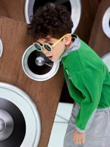 SHEIN Toddler Boy Jackets Tương phản ren Túi Dây kéo Khối Màu Giải trí - màu xanh lá - Xem 5