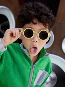 SHEIN Toddler Boy Jackets Tương phản ren Túi Dây kéo Khối Màu Giải trí - màu xanh lá - Xem 7