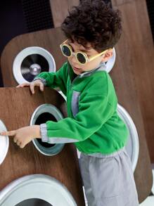 SHEIN Toddler Boy Jackets Tương phản ren Túi Dây kéo Khối Màu Giải trí - màu xanh lá - Xem 8