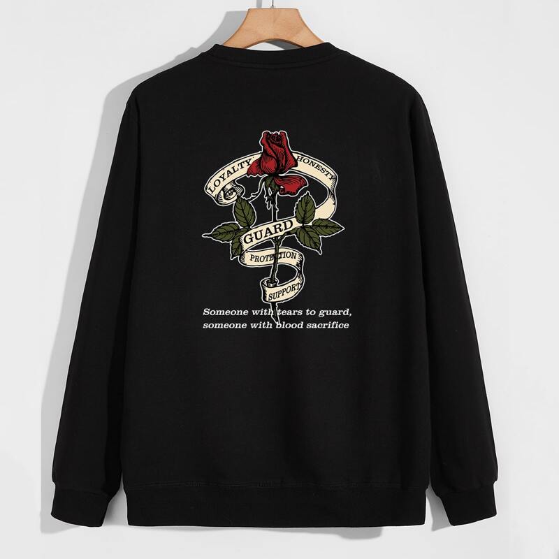 

Guys Slogan & Floral Graphic Sweatshirt, Black