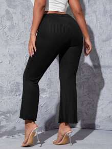 SHEIN Essnce Plus Ribbed Knit High Waist Flare Leg Trousers