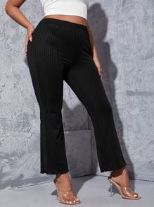 SHEIN Essnce Plus Ribbed Knit High Waist Flare Leg Trousers