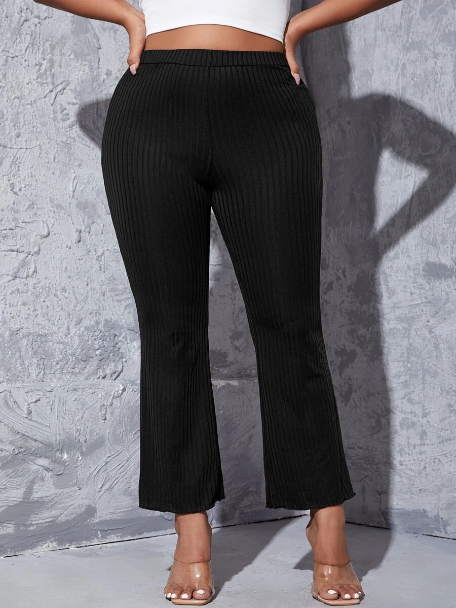 SHEIN Essnce Plus Ribbed Knit High Waist Flare Leg Trousers