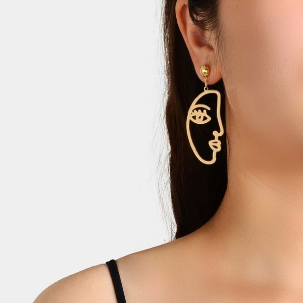 

Human Face Drop Earrings, Gold