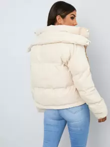 SHEIN EZwear Áo khoác có dây rút viền đệm - Màu be - Xem 2