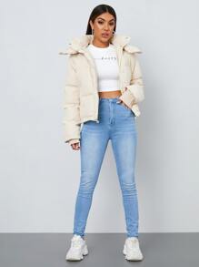 SHEIN EZwear Áo khoác có dây rút viền đệm - Màu be - Xem 3