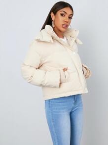 SHEIN EZwear Áo khoác có dây rút viền đệm - Màu be - Xem 4