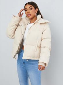 SHEIN EZwear Áo khoác có dây rút viền đệm - Màu be - Xem 5