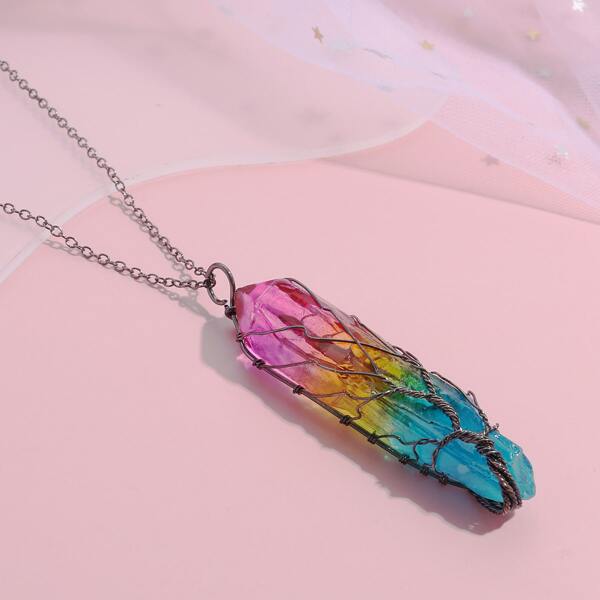 

Stone Pendant Necklace, Multicolor