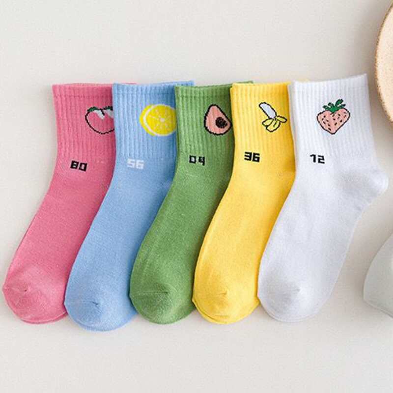 

5pairs Fruit Print Crew Socks, Multicolor