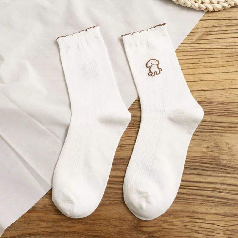 

Animal Print Crew Socks, White