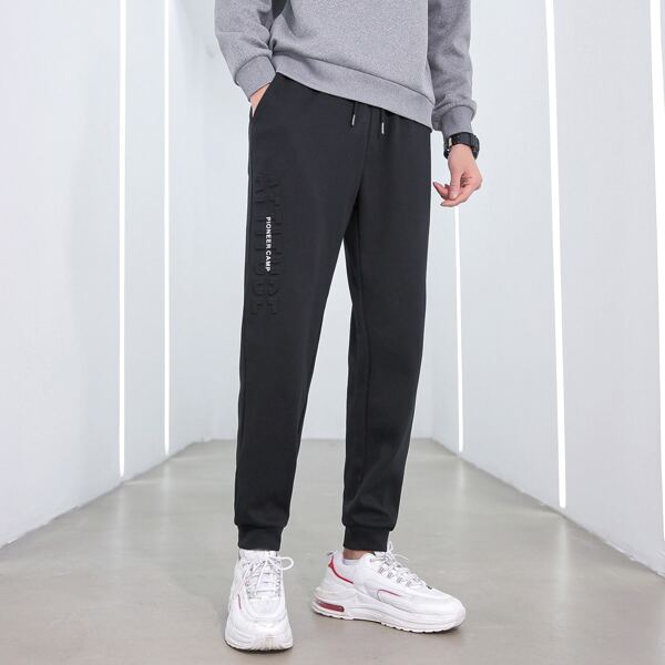 

Men Letter Print Drawstring Sweatpants, Black