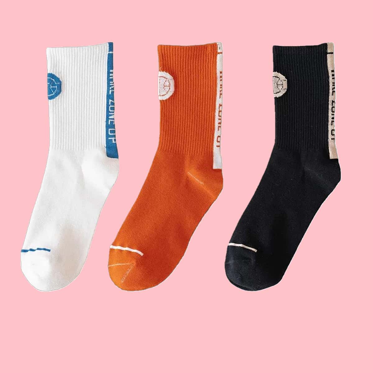 

3pairs Guys Letter Graphic Crew Socks, Multicolor