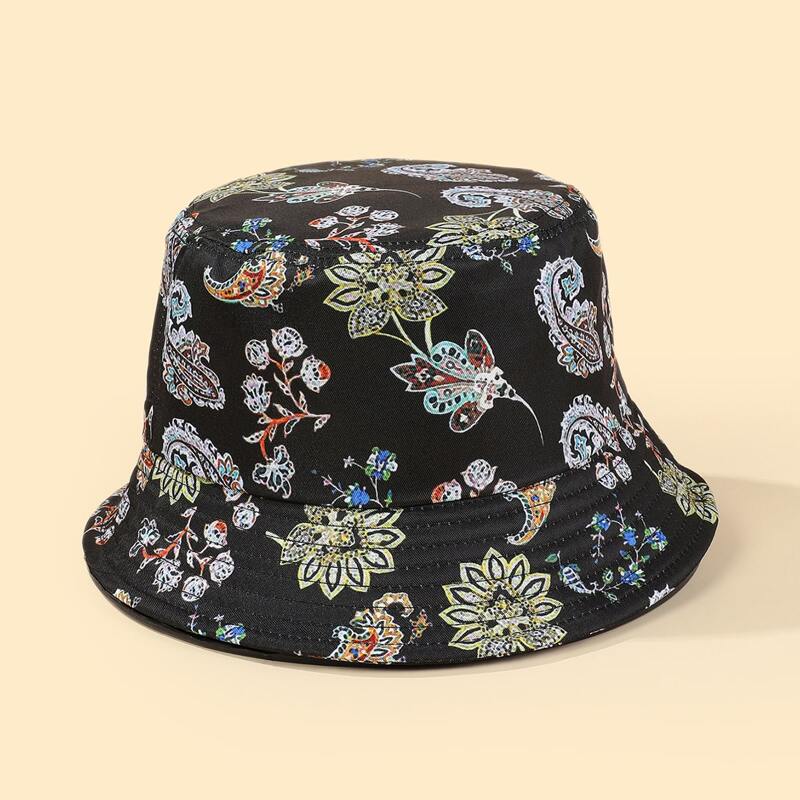 

Flower Graphic Bucket Hat, Black