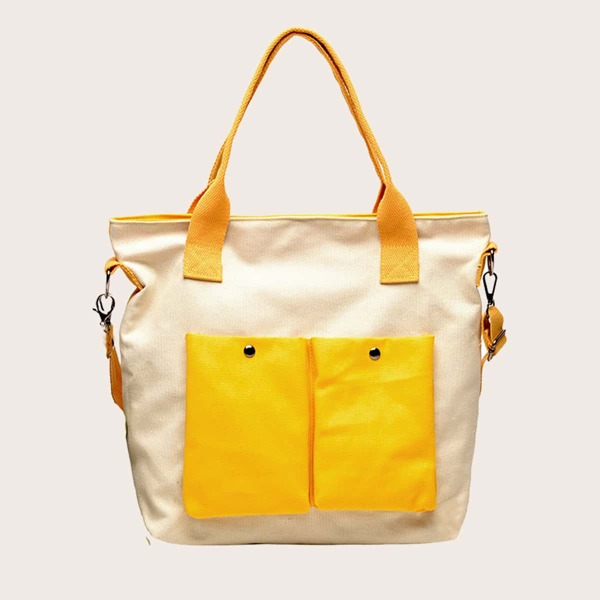 

Two Tone Shoulder Tote Bag, Yellow