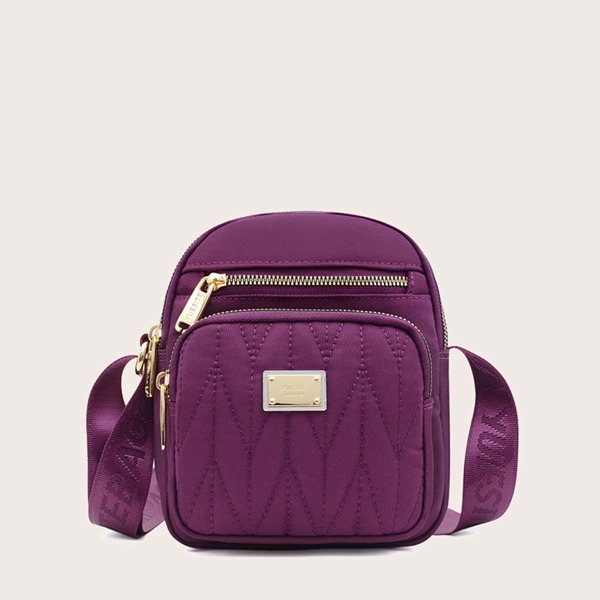 

Metal Decor Zip Front Square Bag, Purple