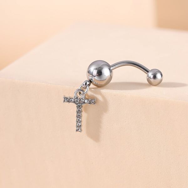 

Rhinestone Letter Belly Ring, Silver
