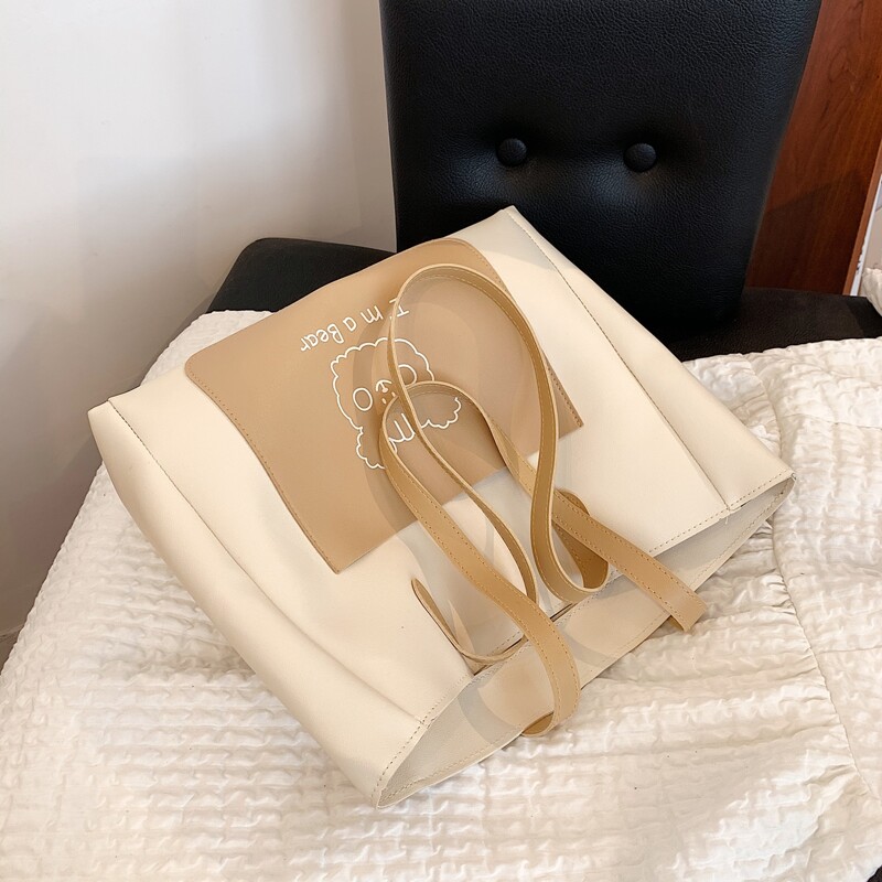 

Cartoon Print Letter Graphic Tote Bag, Beige